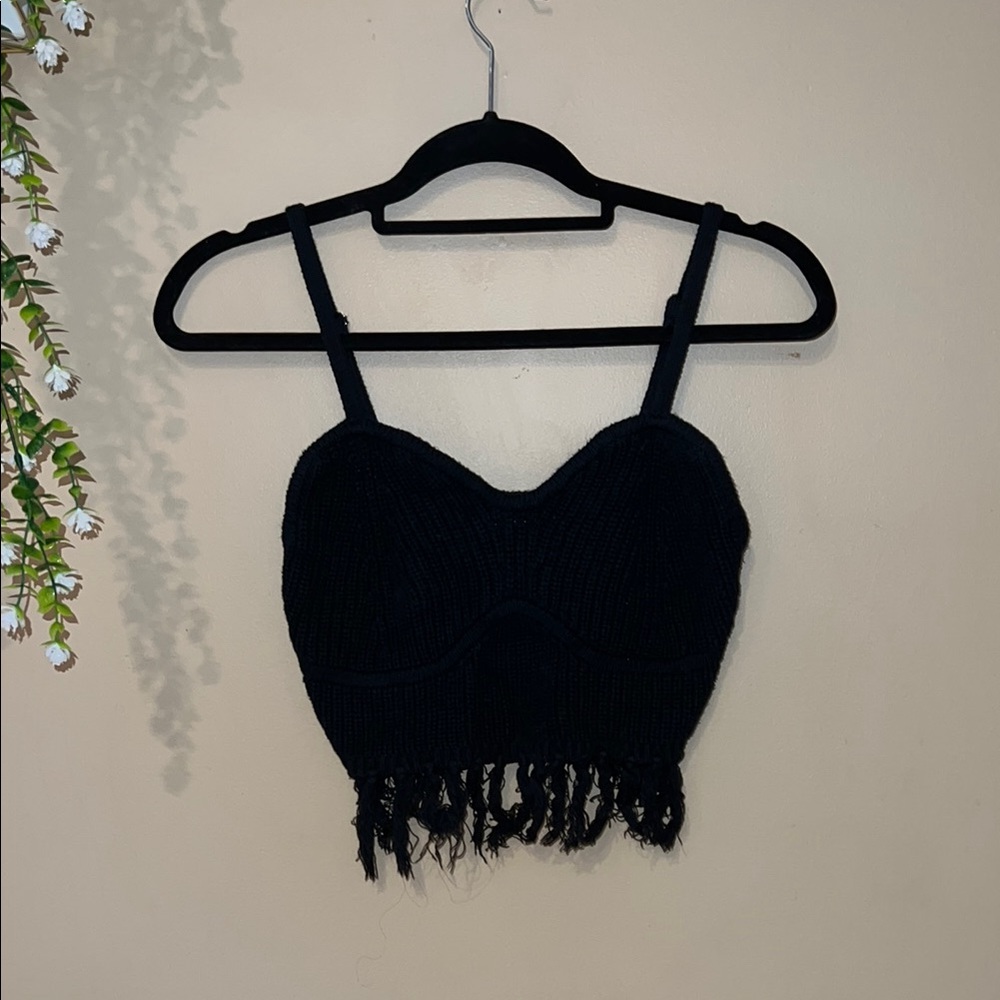 Wild Fable Black Knit Fringe Tank Top
